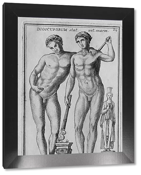 The Greek gods Dioscori, the half and twin brothers Castor and Polydeukes, marble statue from ancient Rome, Italy, digital reproduction of an 18th century original, original date unknown