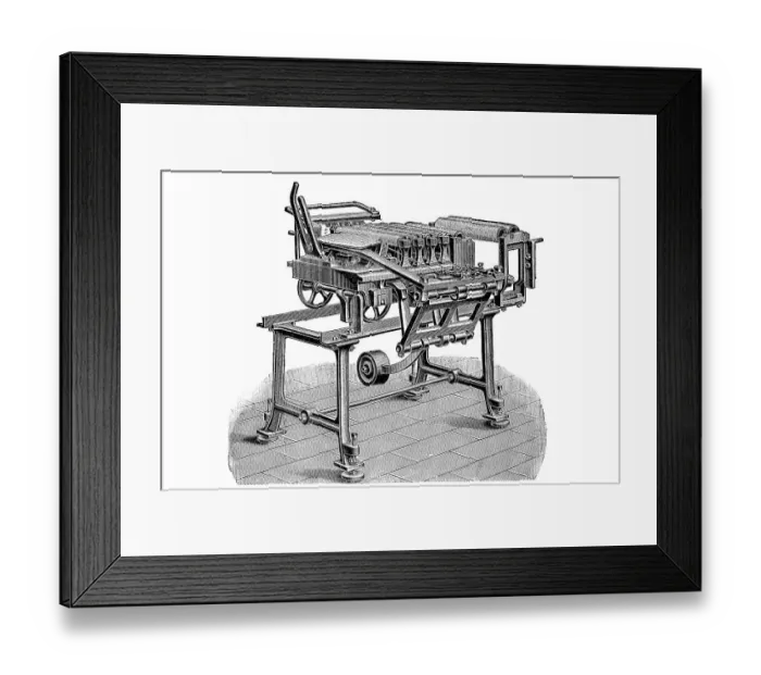 Framed Print : Brick cutter by Richard Raupach, the cutter is used to separate the clay slab into even pieces, industrial product from the year 1880, Historic, digitally restored reproduction of an original 19th century pattern, exact original date not known