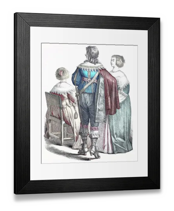 Framed Print : Folk traditional costume, Clothing, History of costumes, French noblemen, ca 1630-1600, France, Historical, digitally restored reproduction of a 19th century original Framed Print : Folk traditional costume, Clothing, History of costumes, French noblemen, ca 1630-1600, France, Historical, digitally restored reproduction of a 19th century original