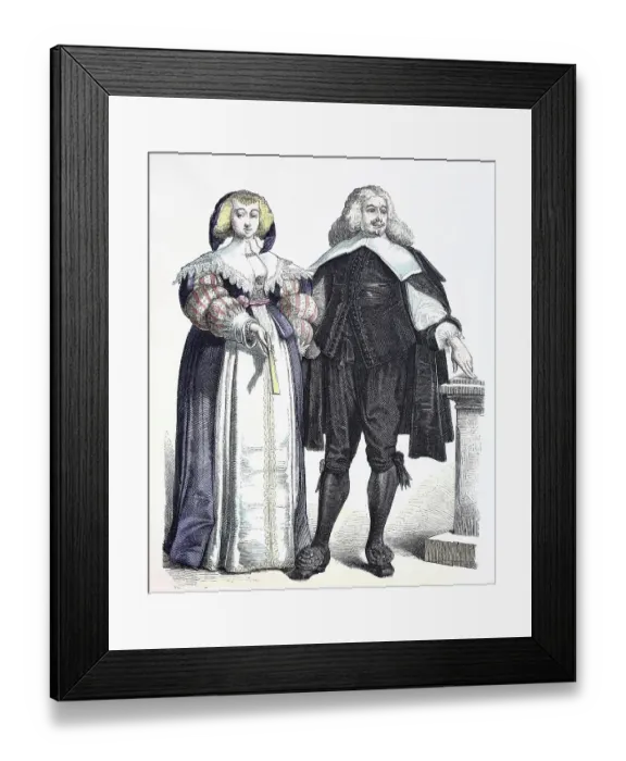 Framed Print : Folk traditional costume, clothing, history of costumes, German noblemen, ca 1630-1600, Germany, Historical, digitally restored reproduction of a 19th century original Framed Print : Folk traditional costume, clothing, history of costumes, German noblemen, ca 1630-1600, Germany, Historical, digitally restored reproduction of a 19th century original
