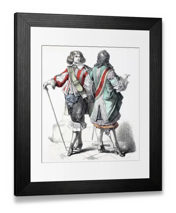 Framed Print : Folk traditional costume, clothing, history of costumes, French cavaliers, ca 1670-1700, France, Historical, digitally restored reproduction of a 19th century original Framed Print : Folk traditional costume, clothing, history of costumes, French cavaliers, ca 1670-1700, France, Historical, digitally restored reproduction of a 19th century original