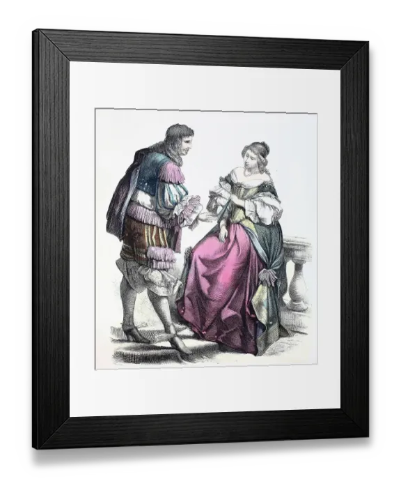 Framed Print : Folk traditional costume, Clothing, History of costumes, French noblewoman in court costume, ca 1630-1600, France, Historical, digitally restored reproduction of a 19th century original Framed Print : Folk traditional costume, Clothing, History of costumes, French noblewoman in court costume, ca 1630-1600, France, Historical, digitally restored reproduction of a 19th century original