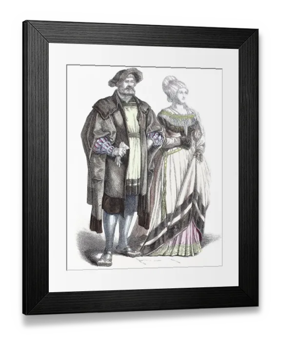 Framed Print : Folk traditional costume, clothing, history of costumes, German patricians, ca 1500-1535, Germany, Historical, digitally restored reproduction of a 19th century original Framed Print : Folk traditional costume, clothing, history of costumes, German patricians, ca 1500-1535, Germany, Historical, digitally restored reproduction of a 19th century original