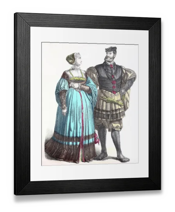 Framed Print : Folk traditional costume, clothing, history of costumes, German noblemen, ca 1500-1535, Germany, Historical, digitally restored reproduction of a 19th century original Framed Print : Folk traditional costume, clothing, history of costumes, German noblemen, ca 1500-1535, Germany, Historical, digitally restored reproduction of a 19th century original