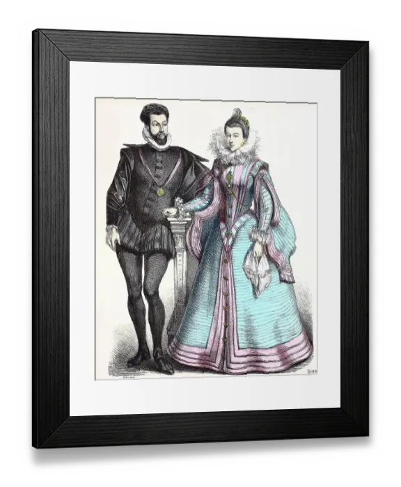Framed Print : Folk traditional costume, clothing, history of costumes, French court costume, ca 1565-1700, France, Historical, digitally restored reproduction of a 19th century original Framed Print : Folk traditional costume, clothing, history of costumes, French court costume, ca 1565-1700, France, Historical, digitally restored reproduction of a 19th century original
