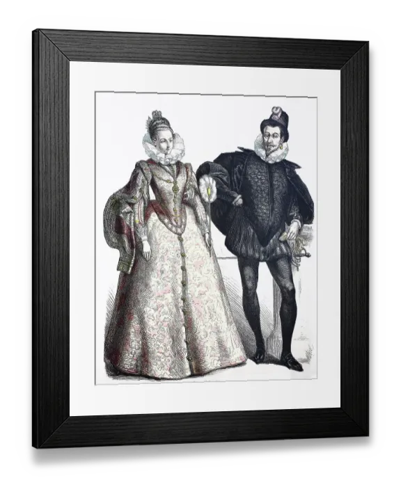 Framed Print : Folk traditional costume, clothing, history of costumes, Spanish noblemen, ca 1565-1700, Spain, Historical, digitally restored reproduction of a 19th century original Framed Print : Folk traditional costume, clothing, history of costumes, Spanish noblemen, ca 1565-1700, Spain, Historical, digitally restored reproduction of a 19th century original
