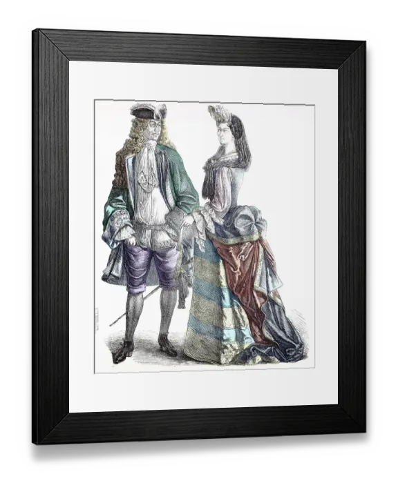 Framed Print : Folk Costume, Clothing, History of Costumes, French Gentleman and Lady, ca 1700-1735, France, Historical, digitally restored reproduction of a 19th century original Framed Print : Folk Costume, Clothing, History of Costumes, French Gentleman and Lady, ca 1700-1735, France, Historical, digitally restored reproduction of a 19th century original