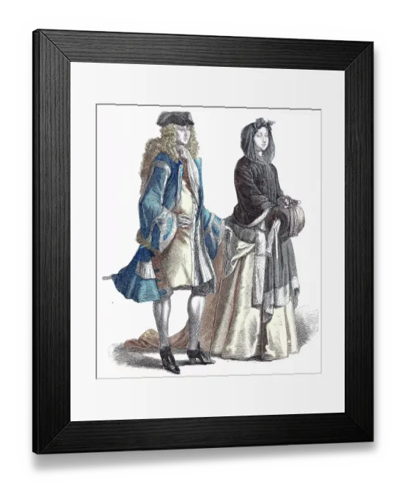 Framed Print : Folk traditional costume, clothing, history of costumes, German gentleman and lady, ca 1700-1735, Germany, Historical, digitally restored reproduction of a 19th century original Framed Print : Folk traditional costume, clothing, history of costumes, German gentleman and lady, ca 1700-1735, Germany, Historical, digitally restored reproduction of a 19th century original