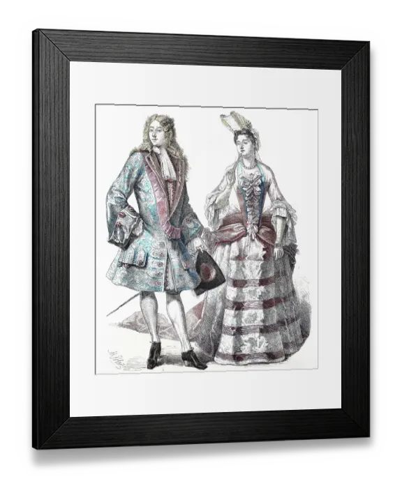 Framed Print : Folk traditional costume, clothing, history of costumes, French gentleman and lady from the court of Louis XVI ca 1700-1735, France, Historic, digitally restored reproduction of a 19th century original Framed Print : Folk traditional costume, clothing, history of costumes, French gentleman and lady from the court of Louis XVI ca 1700-1735, France, Historic, digitally restored reproduction of a 19th century original