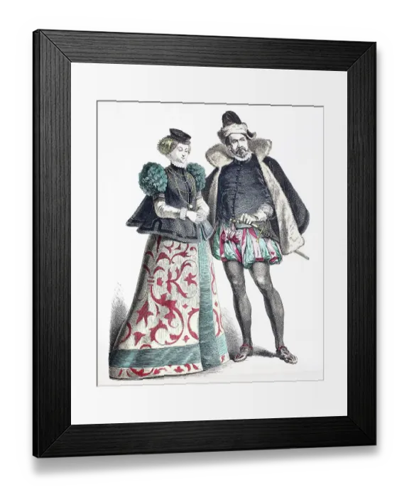 Framed Print : Folk traditional costume, clothing, history of costumes, German noblemen from the Palatinate, ca 1565-1595, Germany, historical, digitally restored reproduction of a 19th century original Framed Print : Folk traditional costume, clothing, history of costumes, German noblemen from the Palatinate, ca 1565-1595, Germany, historical, digitally restored reproduction of a 19th century original