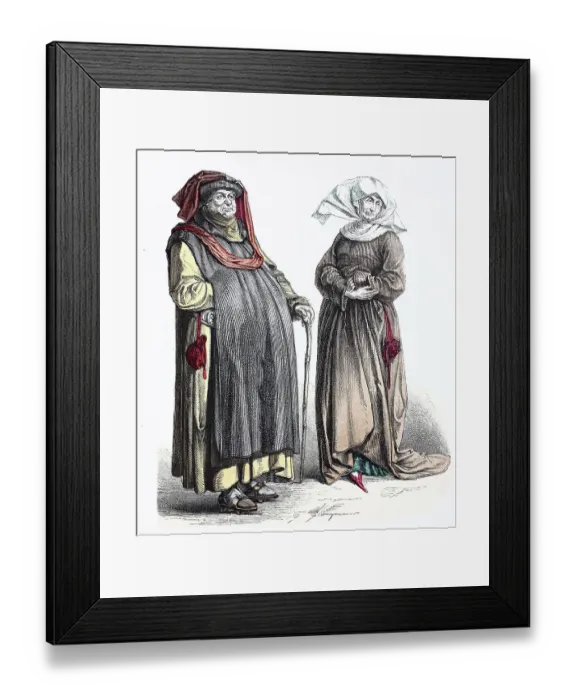 Framed Print : Folk traditional costume, clothing, history of costumes, German patricians, ca 1400-1450, Germany, Historical, digitally restored reproduction of a 19th century original Framed Print : Folk traditional costume, clothing, history of costumes, German patricians, ca 1400-1450, Germany, Historical, digitally restored reproduction of a 19th century original