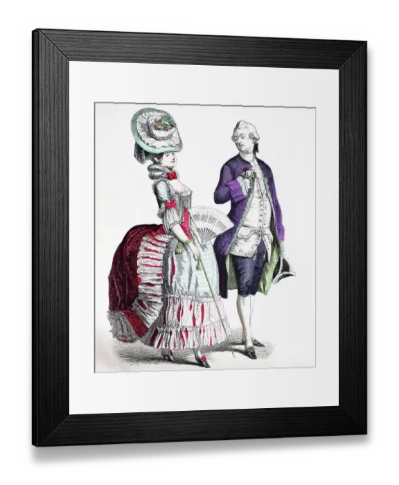 Framed Print : Folk traditional costume, clothing, history of costumes, French costume, ca 1780, Germany, historical, digitally restored reproduction of a 19th century original Framed Print : Folk traditional costume, clothing, history of costumes, French costume, ca 1780, Germany, historical, digitally restored reproduction of a 19th century original