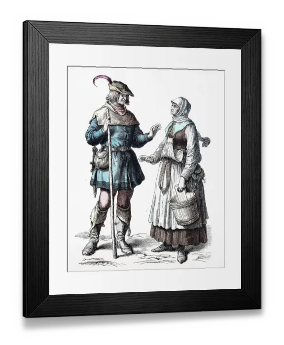 Framed Print : Folk traditional costume, clothing, history of costumes, German peasants, ca 1500-1535, Germany, historical, digitally restored reproduction of a 19th century original Framed Print : Folk traditional costume, clothing, history of costumes, German peasants, ca 1500-1535, Germany, historical, digitally restored reproduction of a 19th century original
