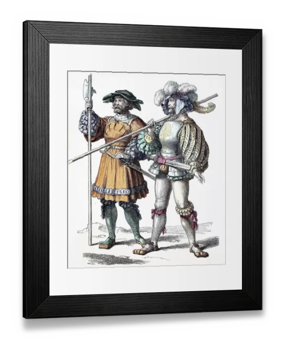 Framed Print : Folk traditional costume, clothing, history of costumes, German Landsknechte, ca 1500-1535, Germany, historical, digitally restored reproduction of a 19th century original Framed Print : Folk traditional costume, clothing, history of costumes, German Landsknechte, ca 1500-1535, Germany, historical, digitally restored reproduction of a 19th century original