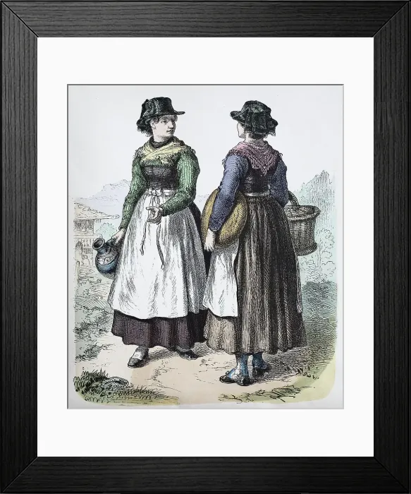 Framed Print : Folk traditional costume, clothing, history of costumes, traditional costume from Rosenheim, woman, Germany, 1850, historical, digitally restored reproduction of a 19th century original Framed Print : Folk traditional costume, clothing, history of costumes, traditional costume from Rosenheim, woman, Germany, 1850, historical, digitally restored reproduction of a 19th century original
