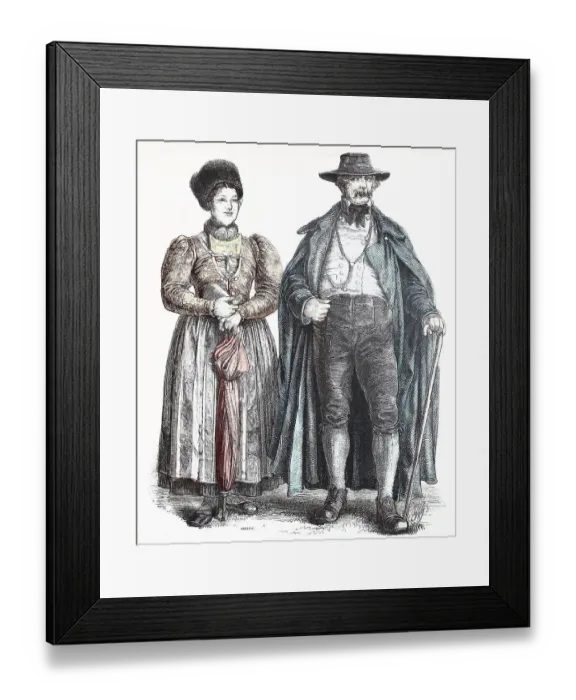 Framed Print : Folk traditional costume, clothing, history of costumes, traditional costume from Bavaria, Germany, Wolfratshausen, 1850, historical, digitally restored reproduction of a 19th century original Framed Print : Folk traditional costume, clothing, history of costumes, traditional costume from Bavaria, Germany, Wolfratshausen, 1850, historical, digitally restored reproduction of a 19th century original