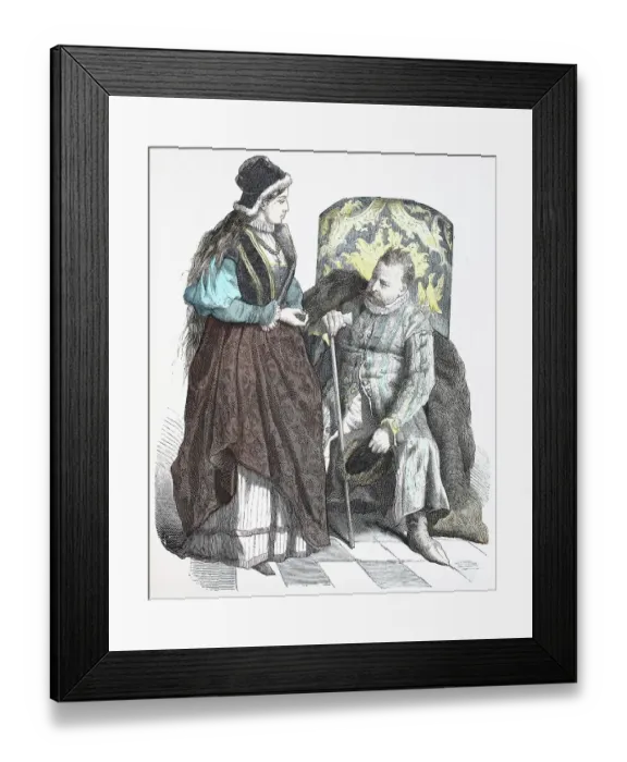 Framed Print : Folk traditional costume, clothing, history of costumes, Polish lady and nobleman in national costume, 16th century, Poland, Historic, digitally restored reproduction of a 19th century original Framed Print : Folk traditional costume, clothing, history of costumes, Polish lady and nobleman in national costume, 16th century, Poland, Historic, digitally restored reproduction of a 19th century original