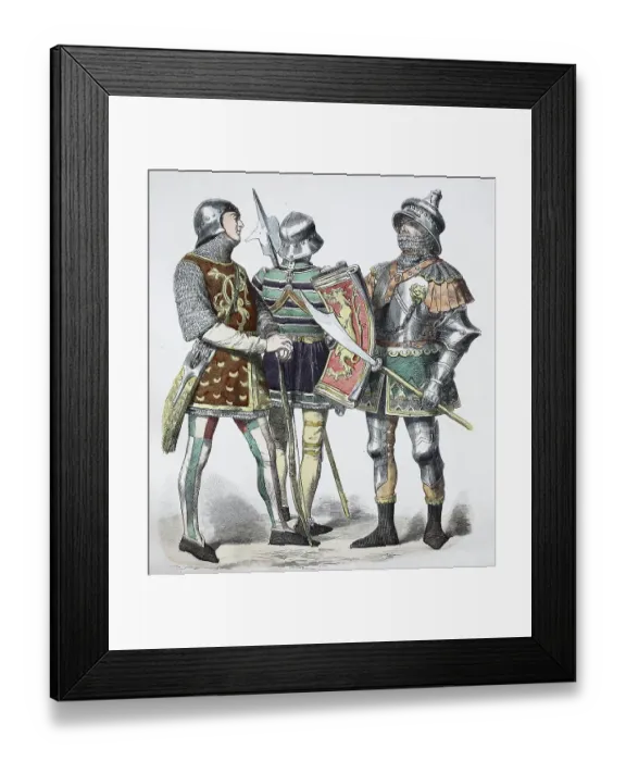 Framed Print : Folk traditional costume, Clothing, History of costumes, Soldiers from Burgundy, France, 1470, Historical, digitally restored reproduction of a 19th century original