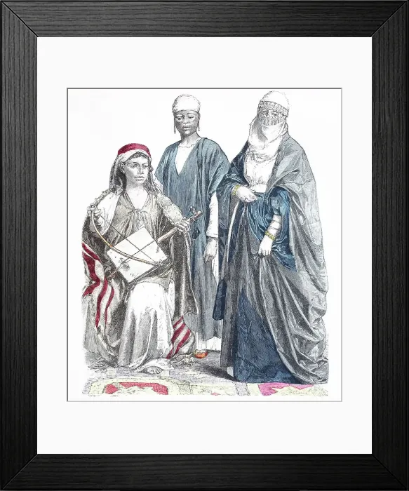 Framed Print : Folk traditional costume, Clothing, History of costumes, Bedouin musician, Slave woman, Woman in street clothes, Egypt, Historical, Digitally restored reproduction of a 19th century original Framed Print : Folk traditional costume, Clothing, History of costumes, Bedouin musician, Slave woman, Woman in street clothes, Egypt, Historical, Digitally restored reproduction of a 19th century original