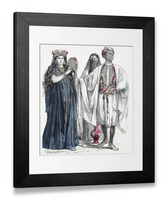 Framed Print : Folk traditional costume, Clothing, History of costumes, Tambourine player, Water bearer, Servant, Egypt, Historical, digitally restored reproduction of a 19th century original Framed Print : Folk traditional costume, Clothing, History of costumes, Tambourine player, Water bearer, Servant, Egypt, Historical, digitally restored reproduction of a 19th century original