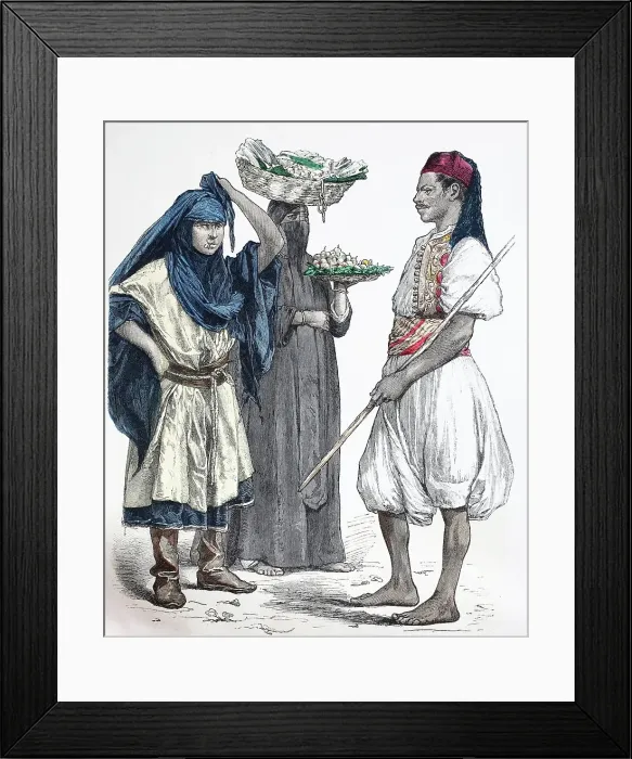 Framed Print : Folk traditional costume, Clothing, History of costumes, Bedouin girl, Fruit seller, Runner, Egypt, Historical, digitally restored reproduction of a 19th century original Framed Print : Folk traditional costume, Clothing, History of costumes, Bedouin girl, Fruit seller, Runner, Egypt, Historical, digitally restored reproduction of a 19th century original