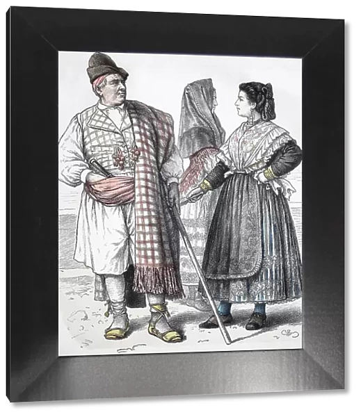 Folk traditional costume, Clothing, History of costumes, Costume from Murcia, Spain, 1850, Historical, digitally restored reproduction of a 19th century original