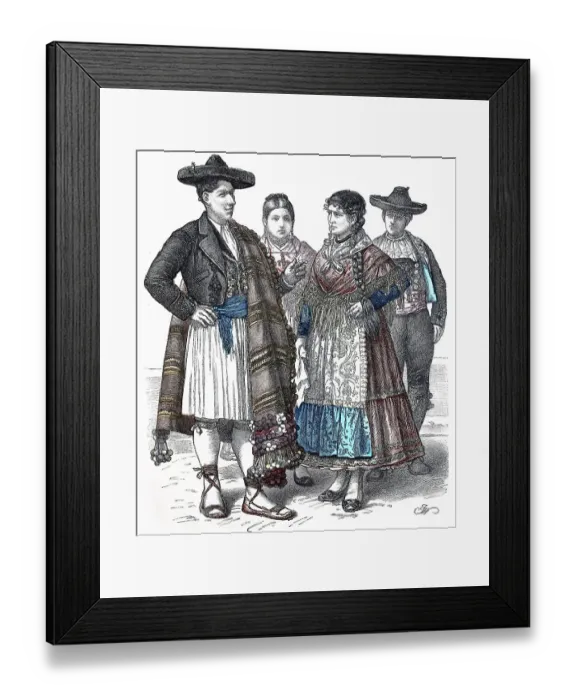 Framed Print : Folk traditional costume, Clothing, History of costumes, Costume from Alicante and Zamora, Spain, 1850, Historical, digitally restored reproduction of a 19th century original