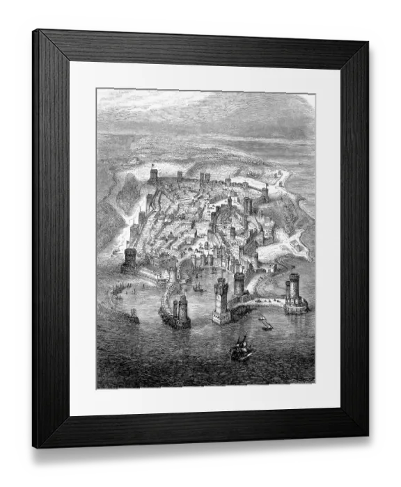 Framed Print : Town and harbour on the island of Rhodes c. 1760, Greece, Historical, digital reproduction of an original 19th-century painting Framed Print : Town and harbour on the island of Rhodes c. 1760, Greece, Historical, digital reproduction of an original 19th-century painting