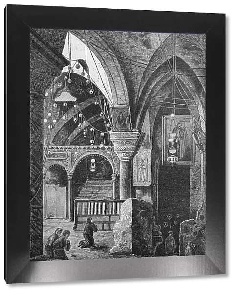 Jerusalem, Israel, Chapel of St. Helen with the entrance to the Chapel of the Finding of the Cross in the Church of the Holy Sepulchre in Jerusalem, Historic, digital reproduction of an original 19th-century original
