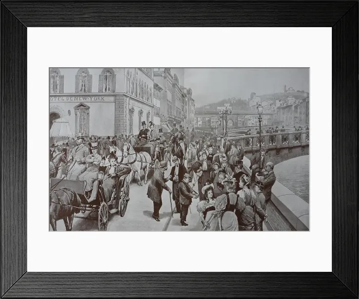 Framed Print : Sunday afternoon, 1878, Corso on the Lungarno Corsini in Florence, Italy, Historic, digital reproduction of an original 19th-century painting Framed Print : Sunday afternoon, 1878, Corso on the Lungarno Corsini in Florence, Italy, Historic, digital reproduction of an original 19th-century painting