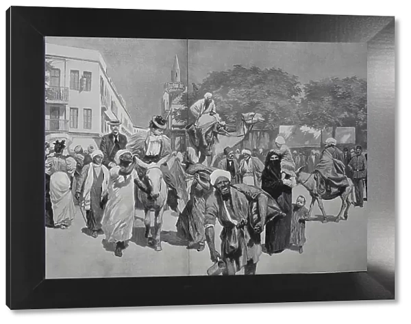 The Entrance to Muski Street in Cairo, 1883, Egypt, Historic, digital reproduction of an original 19th-century image