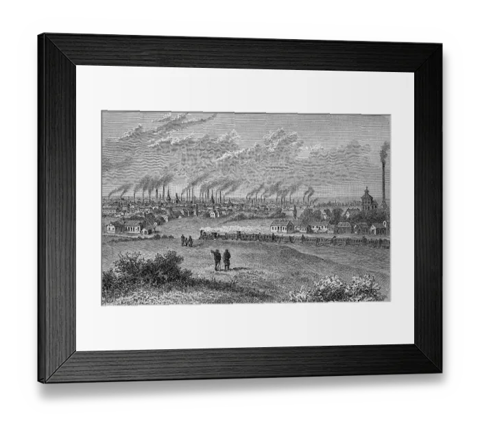 Framed Print : View of the city of Essen, Ruhr area, North Rhine-Westphalia, Germany, in 1881, Historic, digital reproduction of an original 19th-century painting Framed Print : View of the city of Essen, Ruhr area, North Rhine-Westphalia, Germany, in 1881, Historic, digital reproduction of an original 19th-century painting