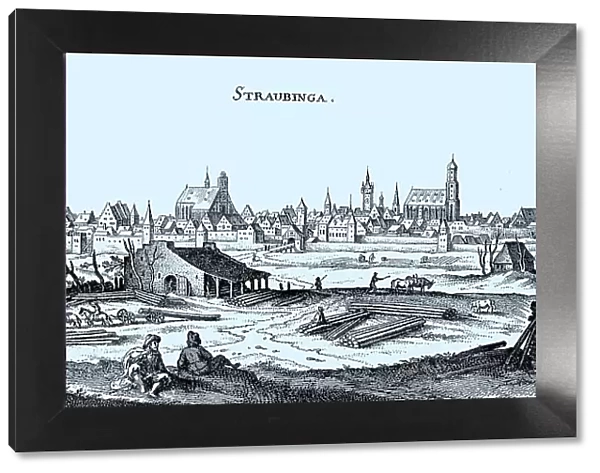 Straubing in the Middle Ages, Lower Bavaria, Bavaria, Germany, Historical, digital reproduction of an original from the 19th century