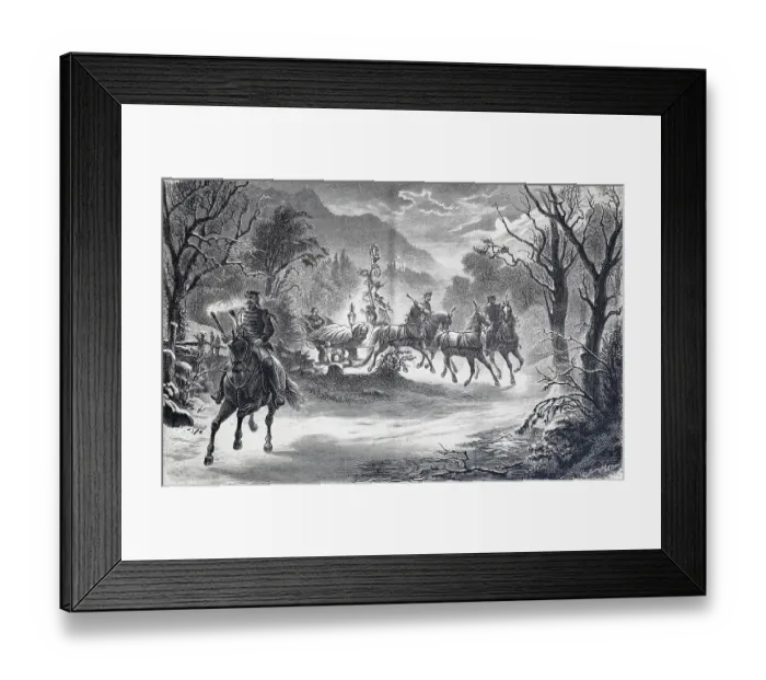 Framed Print : Nightly Mountain Ride of King Ludwig II in the King's Sleigh, Bavaria, Germany, History, digital reproduction of an original 19th-century painting Framed Print : Nightly Mountain Ride of King Ludwig II in the King's Sleigh, Bavaria, Germany, History, digital reproduction of an original 19th-century painting