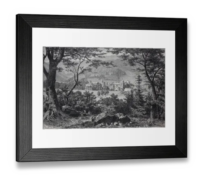 Framed Print : Brehmer's Sanatorium, late 1870, in Goerbersdorf, now Sokolowsko, Poland, History, digital reproduction of an original 19th-century painting Framed Print : Brehmer's Sanatorium, late 1870, in Goerbersdorf, now Sokolowsko, Poland, History, digital reproduction of an original 19th-century painting