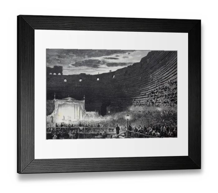 Framed Print : An event at the Arena di Verona, 1886, Arena di Verona, a Roman amphitheatre in the Piazza Bra in Verona, Italy, History, digital reproduction of an original 19th-century artwork Framed Print : An event at the Arena di Verona, 1886, Arena di Verona, a Roman amphitheatre in the Piazza Bra in Verona, Italy, History, digital reproduction of an original 19th-century artwork