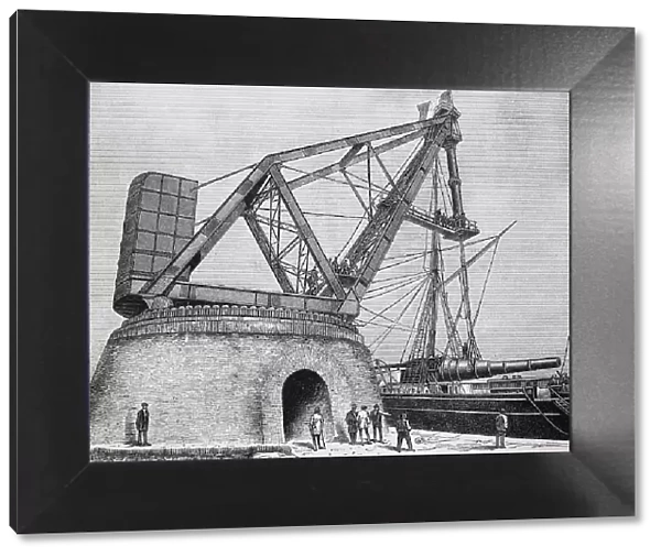 Hydraulic crane in the port of La Spezia, Italy, History, digital reproduction of an original from the 19th century