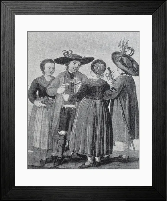 Framed Print : Group of people in traditional traditional costume at a wedding in Styria, 1888, Austria, Historic, digital reproduction of an original 19th century painting Framed Print : Group of people in traditional traditional costume at a wedding in Styria, 1888, Austria, Historic, digital reproduction of an original 19th century painting