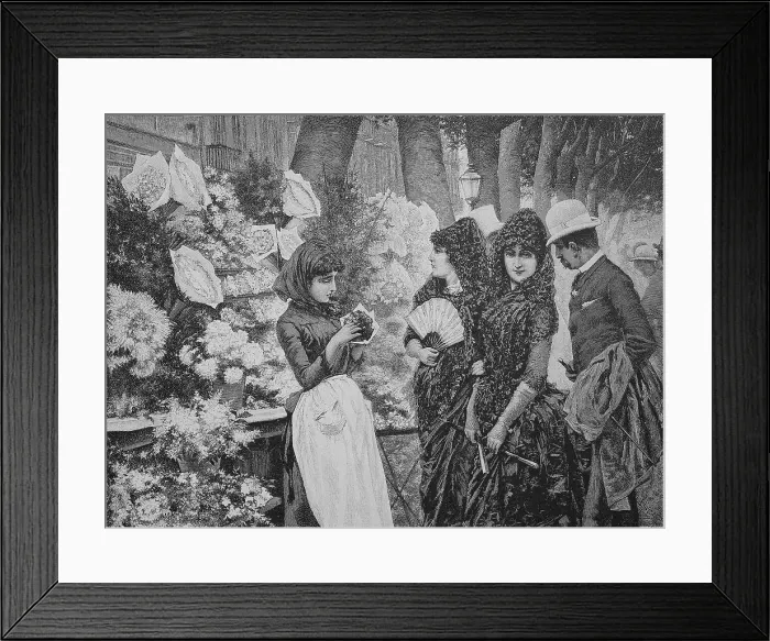 Framed Print : Flower market in May in Barcelona, Spain, Historic, digital reproduction of an original 19th-century image Framed Print : Flower market in May in Barcelona, Spain, Historic, digital reproduction of an original 19th-century image