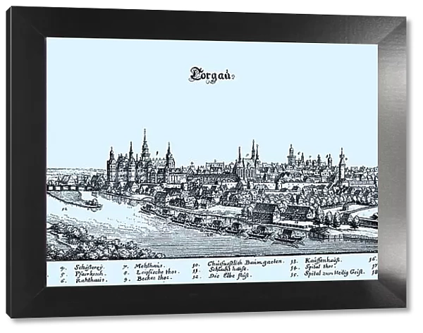 Torgau in the Middle Ages, Saxony, Germany, Historical, digital reproduction of an original from the 19th century