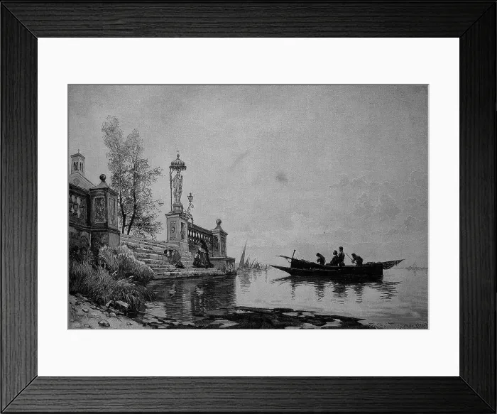 Framed Print : Evening service near Chioggia in Italy, believers have come to the church by boat, after a painting by Hermann Corrodi, Italy, Historic, digital reproduction of an original 19th century original Framed Print : Evening service near Chioggia in Italy, believers have come to the church by boat, after a painting by Hermann Corrodi, Italy, Historic, digital reproduction of an original 19th century original