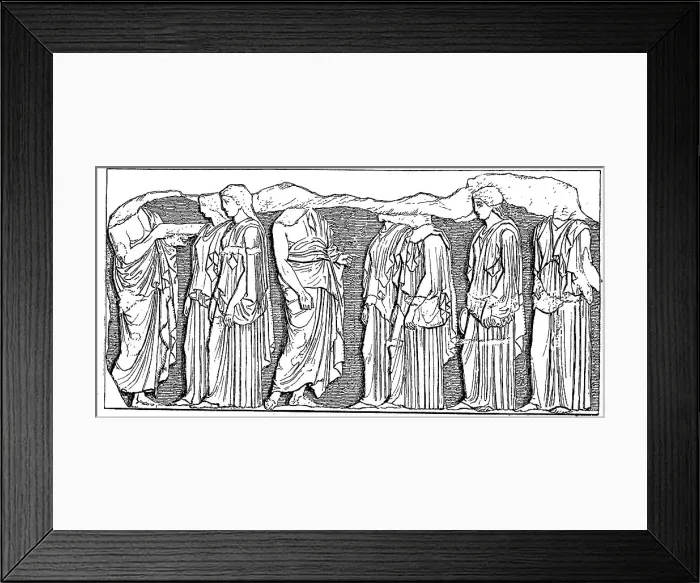 Framed Print : Athenian Virgins from the East Frieze of the Parthenon, Temple for the City Goddess Pallas Athena Parthenos on the Athenian Acropolis, Greece, Historical, digital reproduction of an original 19th century artwork Framed Print : Athenian Virgins from the East Frieze of the Parthenon, Temple for the City Goddess Pallas Athena Parthenos on the Athenian Acropolis, Greece, Historical, digital reproduction of an original 19th century artwork