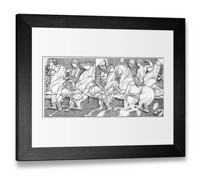 Framed Print : Group of horsemen from the north frieze of the Parthenon, temple for the city goddess Pallas Athena Parthenos on the Athenian Acropolis, Greece, Historical, digital reproduction of an original 19th century artwork Framed Print : Group of horsemen from the north frieze of the Parthenon, temple for the city goddess Pallas Athena Parthenos on the Athenian Acropolis, Greece, Historical, digital reproduction of an original 19th century artwork