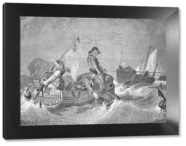 Helgolanders salvage goods from the sea, beach pirates, Germany, Historical, digital reproduction of an original from the 19th century