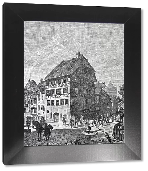 The Albrecht Duerer House in Nuremberg's Old Town was built around 1420 and was Albrecht Duerer's place of residence and work from 1509 until his death in 1528, Bavaria, Germany, Historic, digital reproduction of an original 19th-century master copy