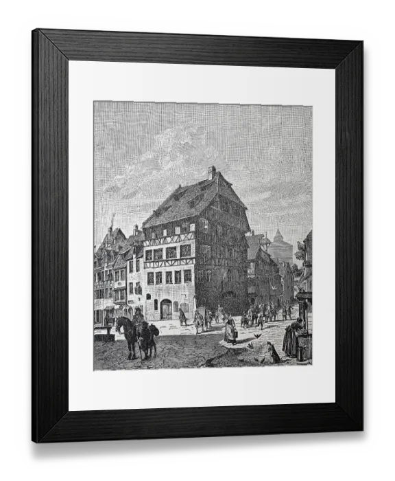 Framed Print : The Albrecht Duerer House in Nuremberg's Old Town was built around 1420 and was Albrecht Duerer's place of residence and work from 1509 until his death in 1528, Bavaria, Germany, Historic, digital reproduction of an original 19th-century master copy Framed Print : The Albrecht Duerer House in Nuremberg's Old Town was built around 1420 and was Albrecht Duerer's place of residence and work from 1509 until his death in 1528, Bavaria, Germany, Historic, digital reproduction of an original 19th-century master copy