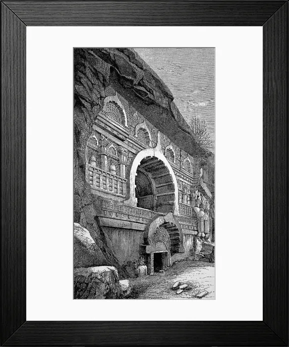 Framed Print : Entrance to the Rock Temple in Nassick, India, Historic, digital reproduction of an original 19th century artwork Framed Print : Entrance to the Rock Temple in Nassick, India, Historic, digital reproduction of an original 19th century artwork