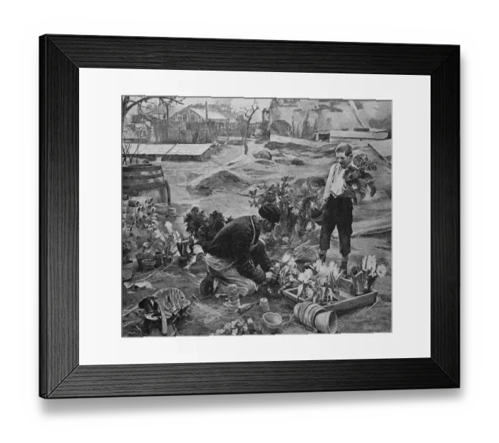Framed Print : Spring Work, Gardener with his apprentice potting spring flowers in the nursery, Germany, 1898, Historic, digital reproduction of an original 19th-century image Framed Print : Spring Work, Gardener with his apprentice potting spring flowers in the nursery, Germany, 1898, Historic, digital reproduction of an original 19th-century image