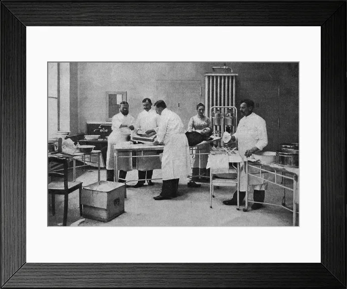 Framed Print : Caring for a casualty at a main ambulance station in Berlin, Germany, 1895, Historic, digital reproduction of an original 19th-century document