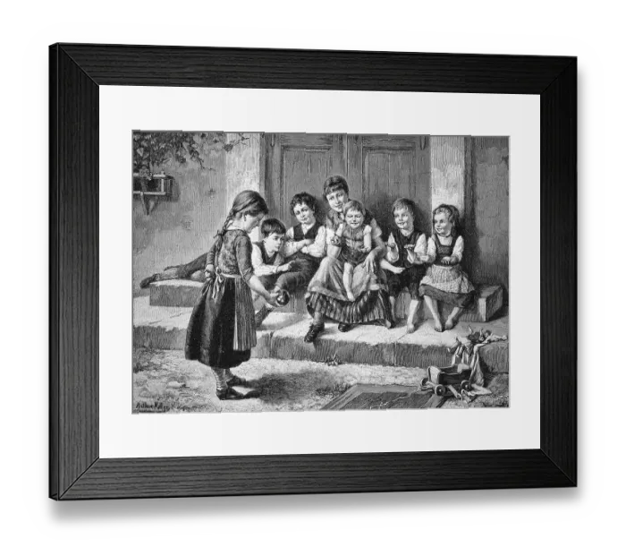 Framed Print : Children Playing on a Staircase, 1888, Germany, Historic, digital reproduction of an original 19th-century painting Framed Print : Children Playing on a Staircase, 1888, Germany, Historic, digital reproduction of an original 19th-century painting